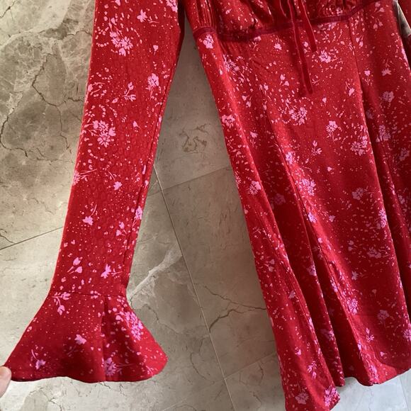 Free People Tess Mini Dress - Small, Red, Boho Milkmaid Holiday Castlecore NWT - Picture 7 of 12